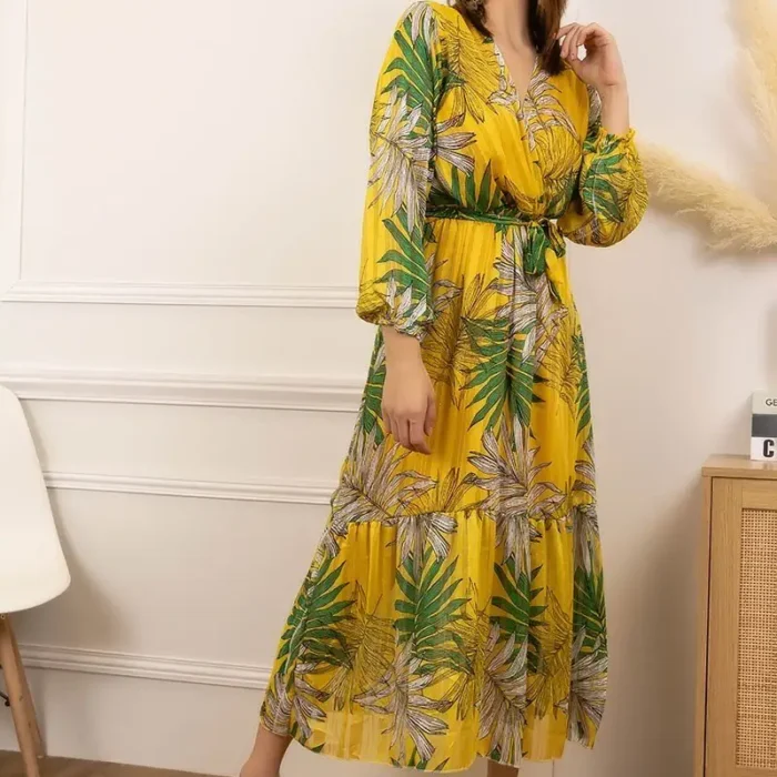 Vestido largo estampado floral con volantes