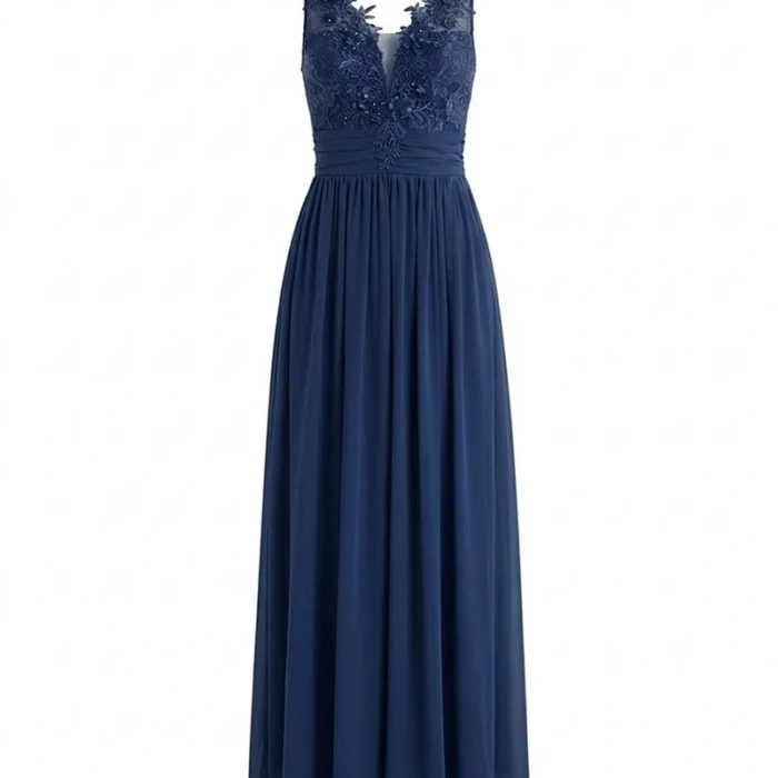 Vestido de noche maxi con corpiño de encaje y cintura ajustable