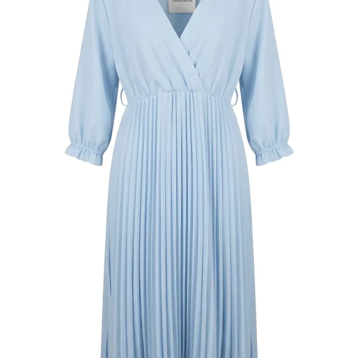 Vestido largo azul cielo plisado