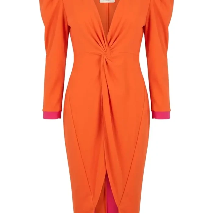 Vestido midi naranja cruzado