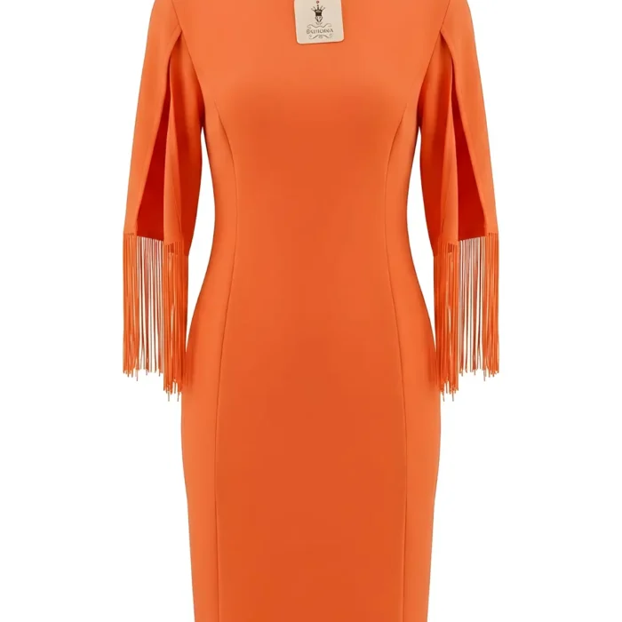 Vestido midi naranja con flecos