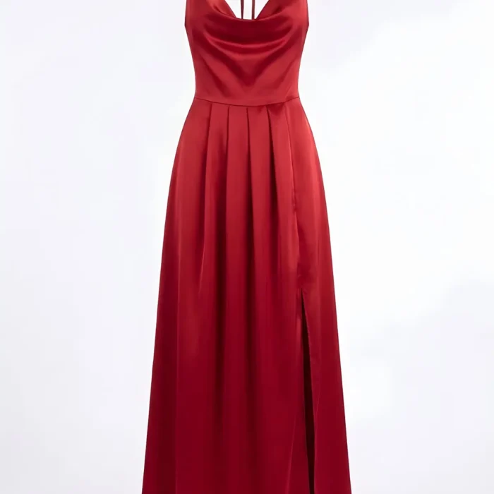 Vestido largo rojo satinado al cuello