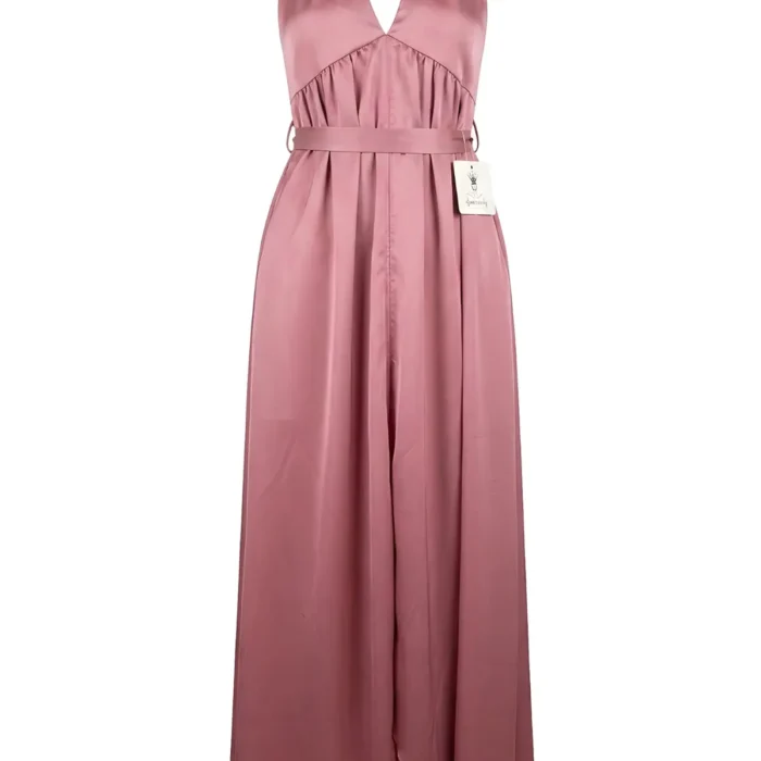 Vestido largo rosa satinado al cuello