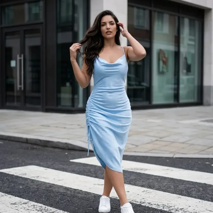 Vestido Largo Satinado con Ajuste Lateral