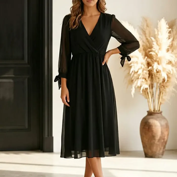 Vestido Largo de Manga Larga Negro
